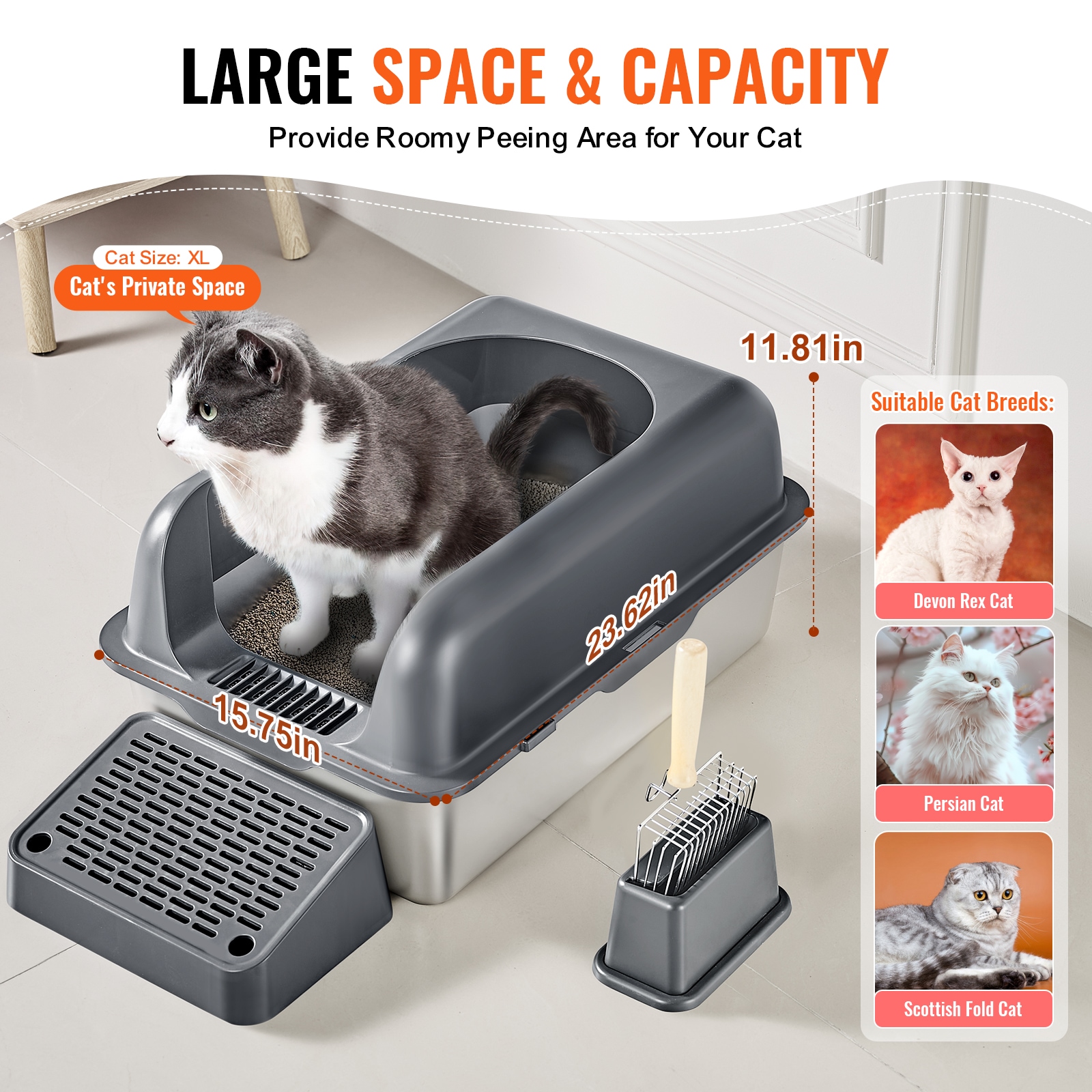Deep Cat Litter Box With Odor Control And Filtering Foot Board_voghion.com